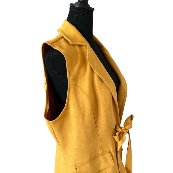 Radzoli Women's Faux Suede Vest with Tie Mustard Yellow Size XL - Picture 3 of 8